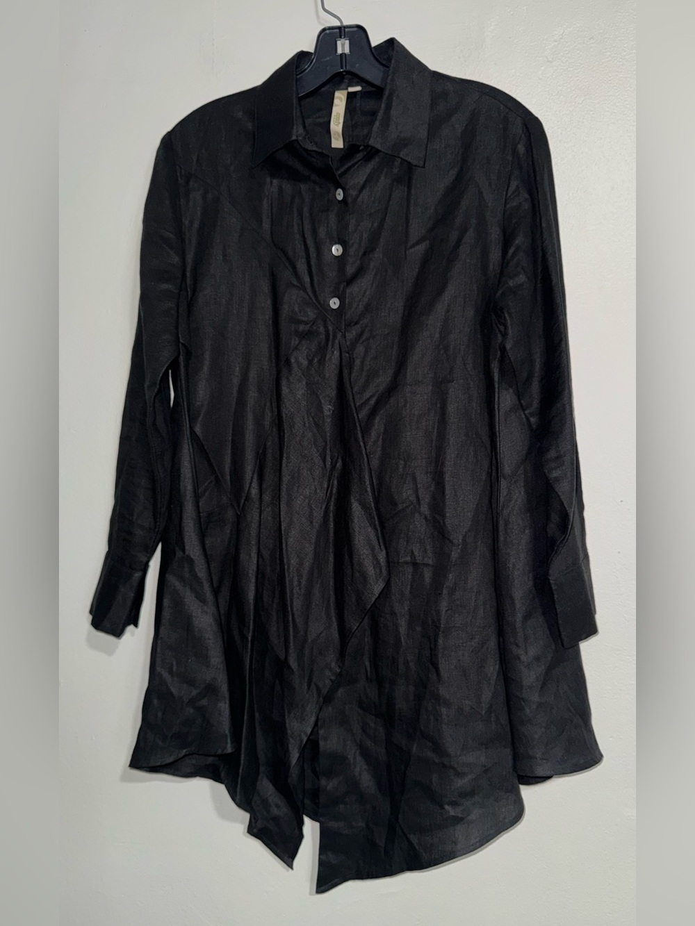 Comfy USA Asymmetric Black Long-Sleeve Button-Down Tunic Shirt